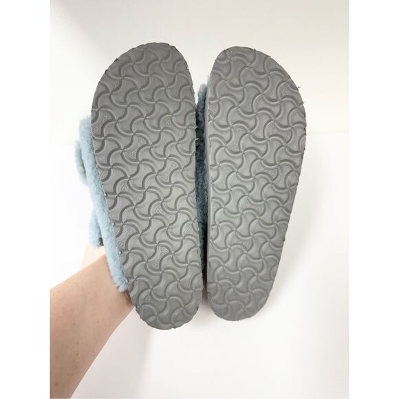 Birkenstock Papillio Arizona Big Buckle Faded Aqua Sherpa Shearling 40 9 Narrow - Picture 7 of 8